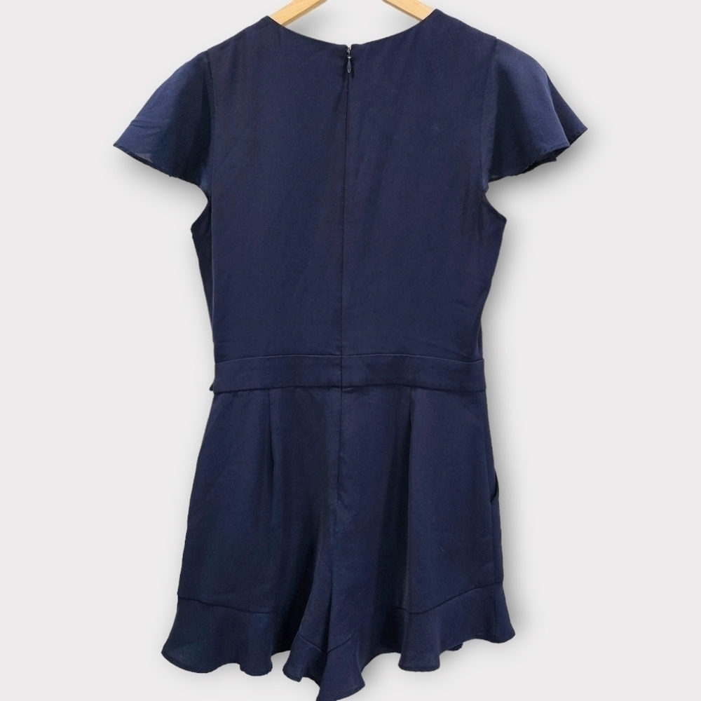 Parker Navy Catherine Romper Tie Waist Ruffle Hem Size 4 - Picture 5 of 14